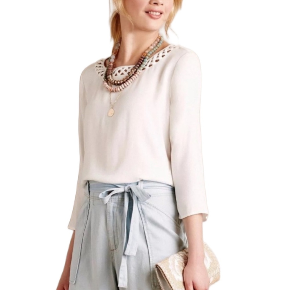 ELLA MOSS Anthropologie Fringe Sleeve Blouse